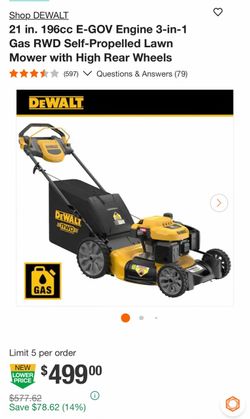 Shop DEWALT 21 in. 196cc E-GOV Engine 3-in-1 Gas RWD Self-Propelled Lawn Mower with High Rear Wheels