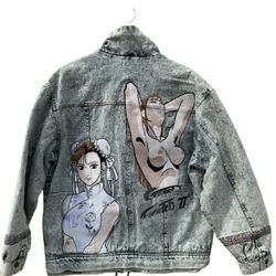 Vintage chun li denim jacket acid washed street fighter 2 rare