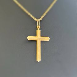 14k solid yellow gold Cross Jesus Cross Pendant charm