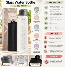 glass bottle 32 oz / 900 ml Glass Water Bottle with Protective Sleeve