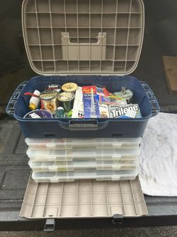 Flambeau Outdoors.  Tackle Box Full Of Salmon And Sturgeon Tackle