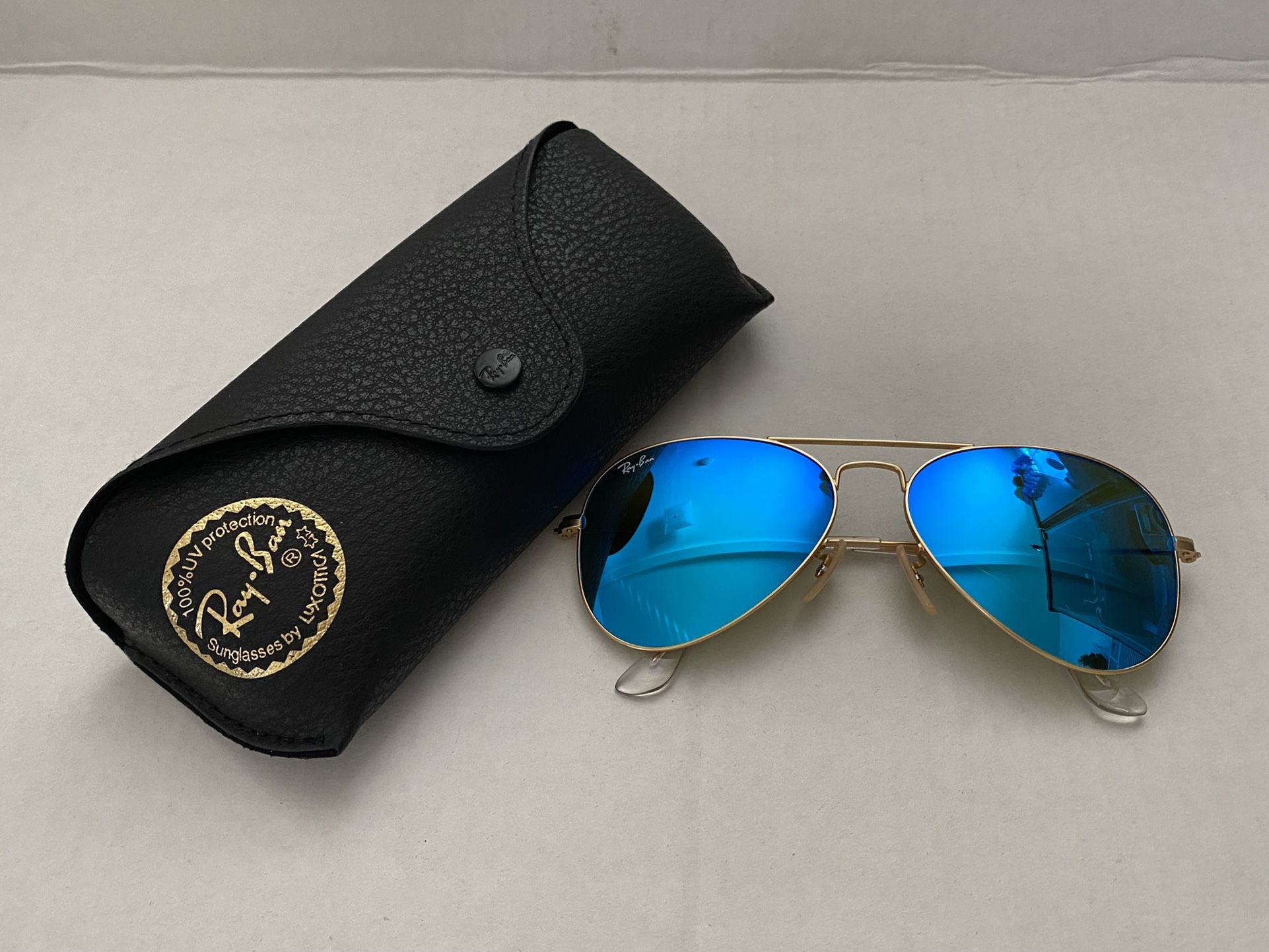 Ray Ban 3025 112/17 55mm Gold Frame Aviator Blue Mirrored  display picture 2