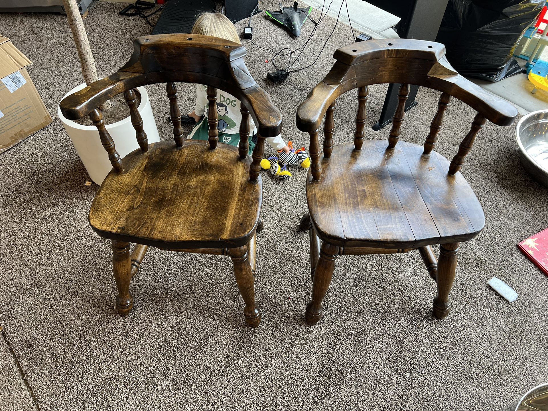 Pair of Antique Solid Oak Comb Back Barrel Chairs