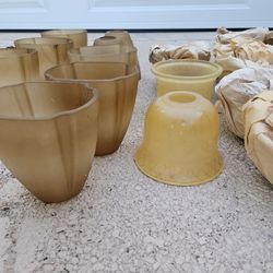 Vintage Thick Glass Lamp Shades
20 light 
Bottom Diameter 1.75", Top 6", 4.25" H
6 light brown 6" diameter, 6" height
