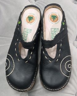 El Naturalista Yggdrasil Black Leather Mules Womens Mary Jane Clogs Shoes 36 6