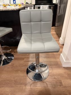 4 Gray Faux Leather Adjustable Bar Stool