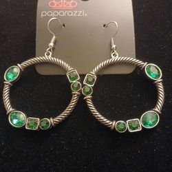 Green and Silver Drop Hoop Earrings
