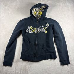 Vintage Billabong Hoodie Women’s M Black Full Zip Spellout Skate Sure Y2K #3097