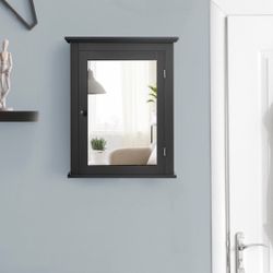 Wall Mount Bathroom Cabinet with One Mirror Single Door Adjustable Shelves Retro Handle