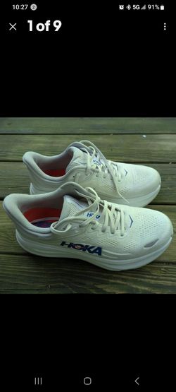 HOKA Bondi 9 Lace-Up Men's Athletic Sneakers White Size 12 EE Wide