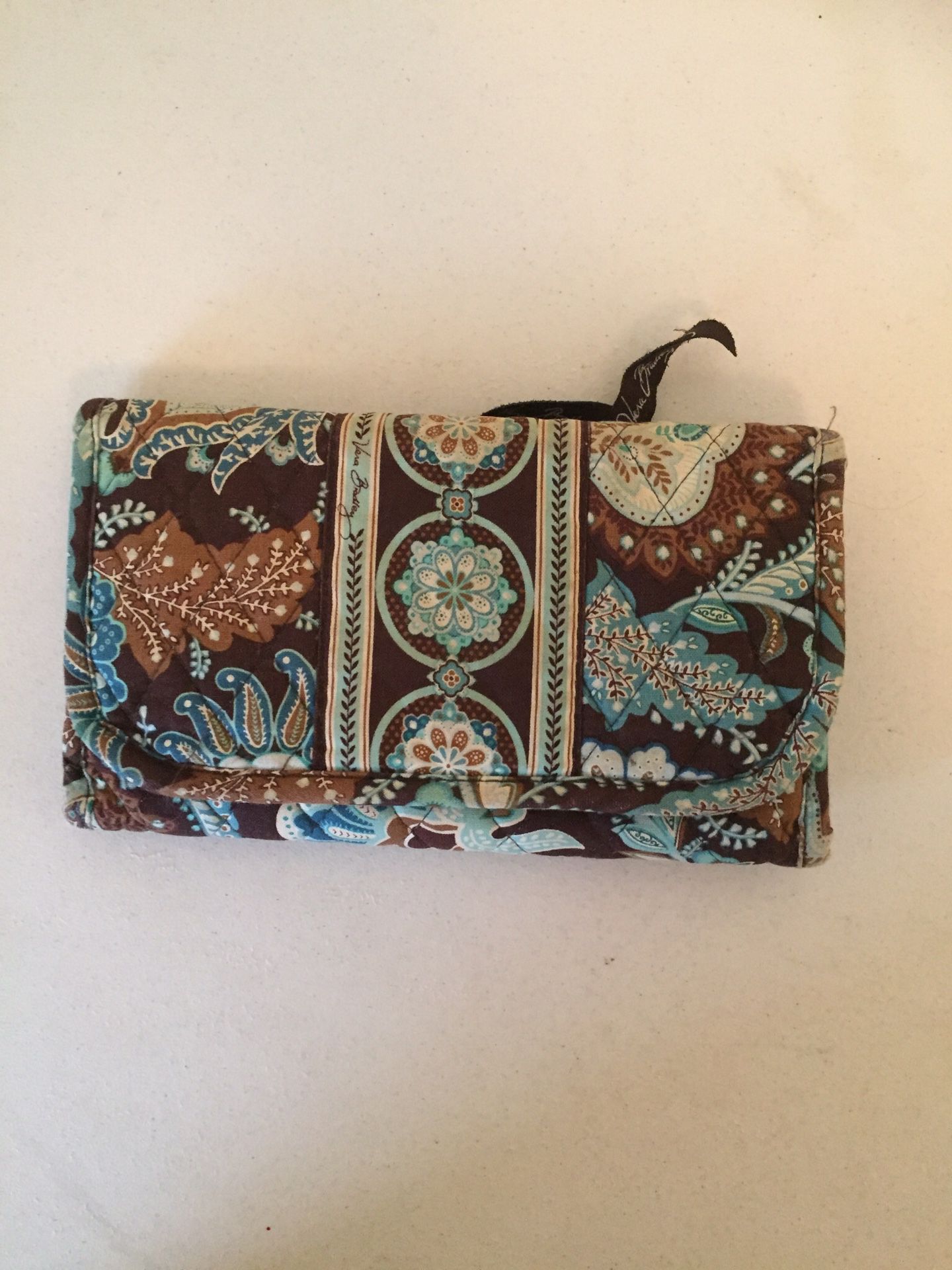Retired Vera Bradley Java Blue and Brown Paisley Trifold Wallet and Retired Vera Bradley Java Blue and Brown Paisley Checkbook Cover