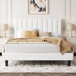 Full Bed Frame White Velvet