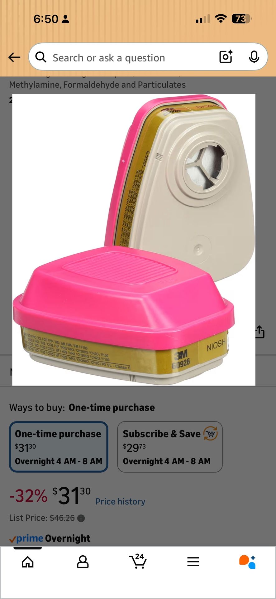3M P100 Respirator Cartridge/Filter 60923, 1 Pair, NIOSH Approved, Helps Protect Against Organic Vapors, Acid Gases, and Particulates, Magenta, Yellow