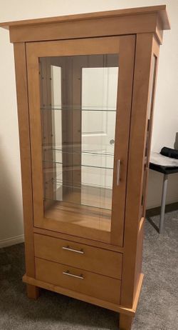 Wooden Curio Display Case With Lights
