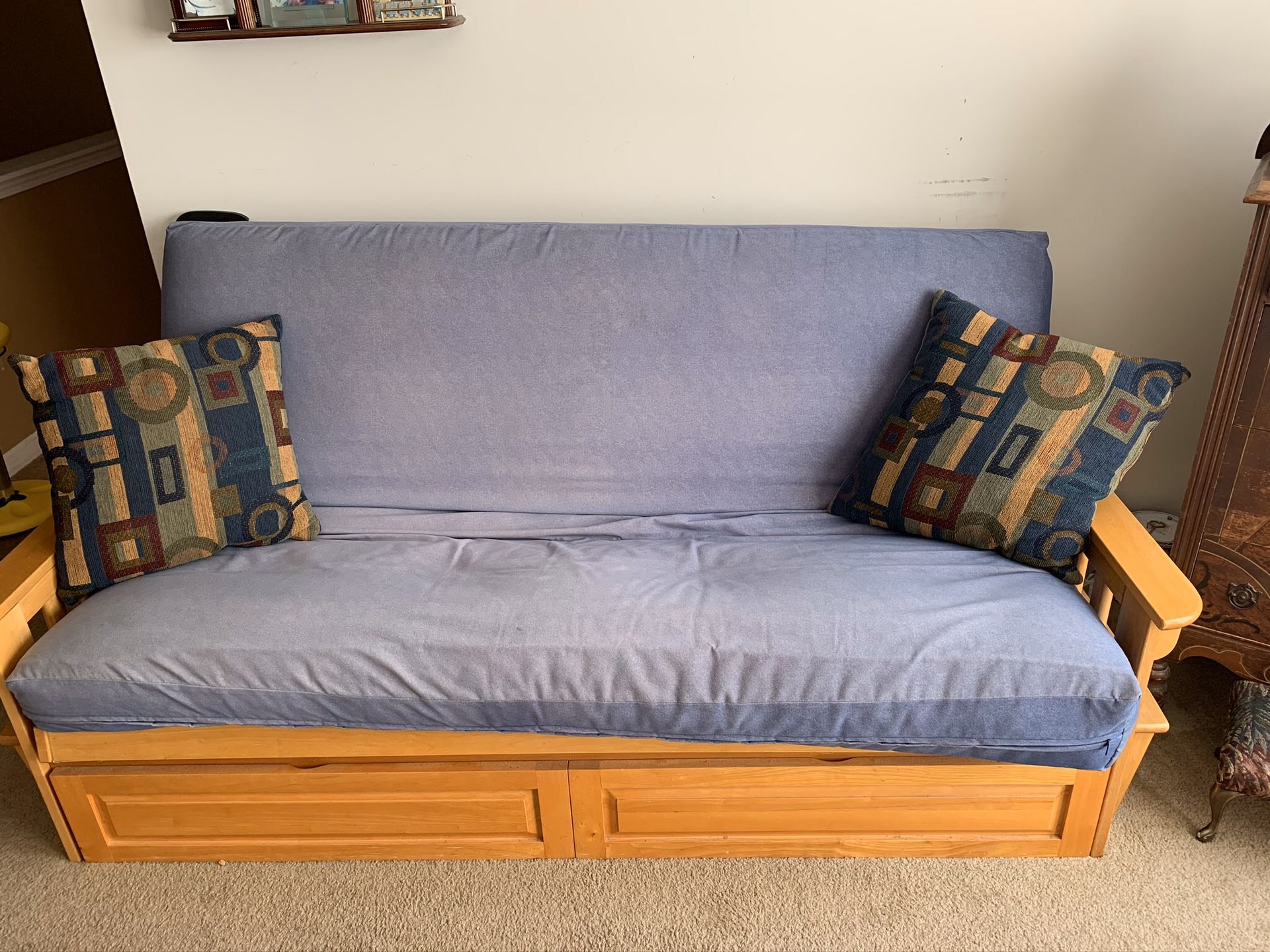 Honey glazed colored futons with denim covers