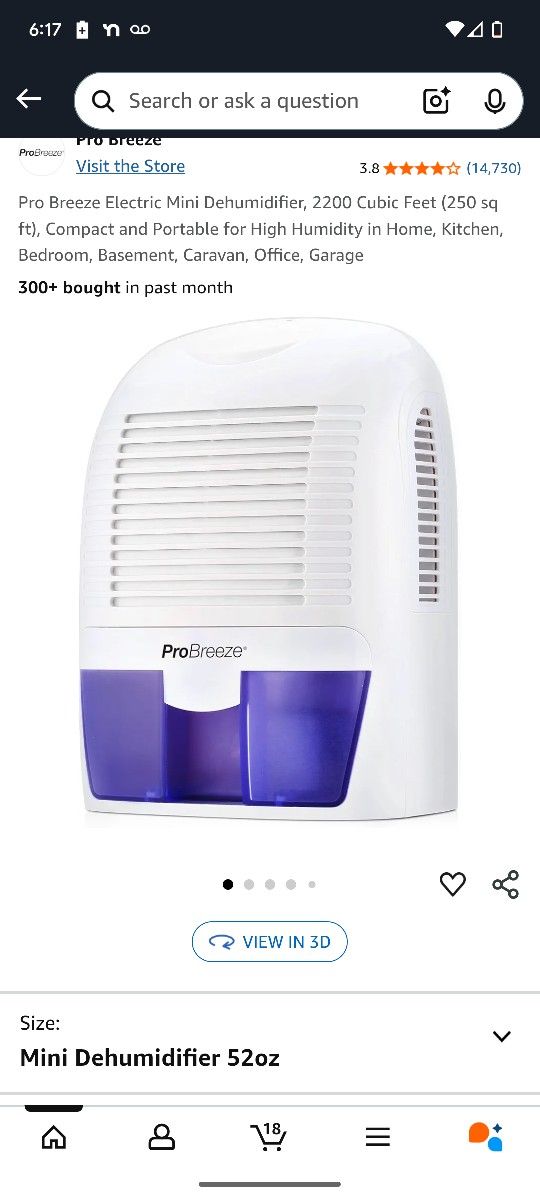 Breeze Electric Mini Dehumidifier, 2200 Cubic Feet (250 sq ft), Compact and Portable for High Humidity in Home, Kitchen, Bedroom, Basement, Caravan,