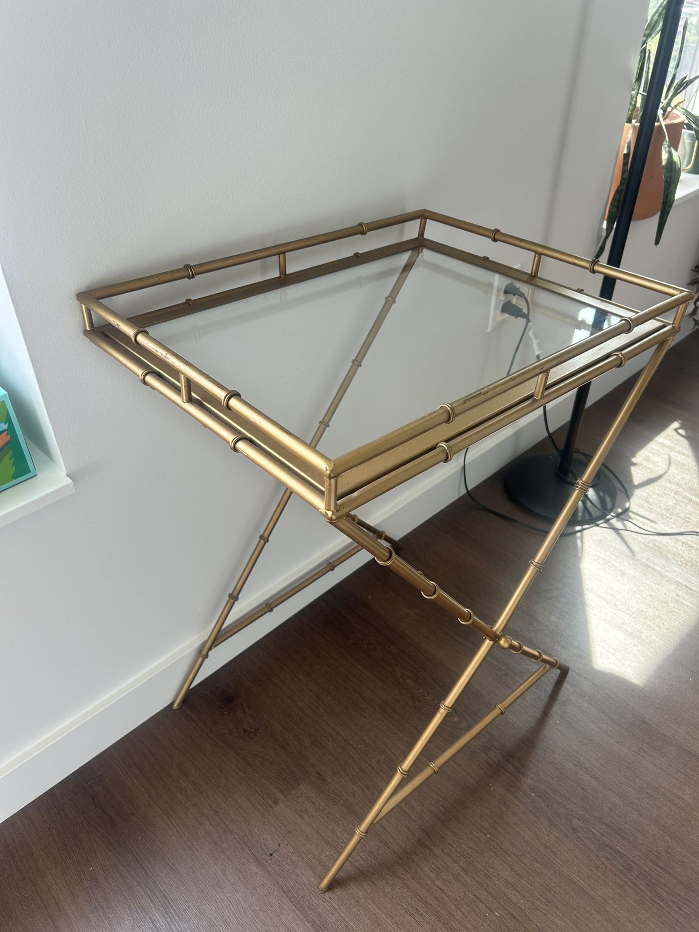 Gold Glass Tray Table Bar Cart Table