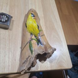 painting of an American Goldfinch, signed by "MARK PAWL"