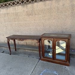 Dark Wood Table & Cabinet 