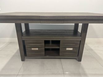 Bar Height Wood Table  With Sliding Storage Doors