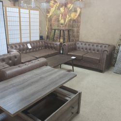 3 Piece Brown Set Sofa+Loveseat+Chairs 