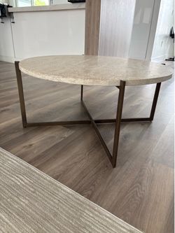 Modern Round Coffee Table – Stone Top & Metal Base