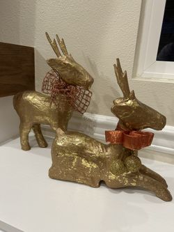2 Golden Reindeer Like New 