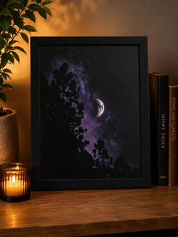 Framed Moonlit Night Sky Wall Art – Black Frame – Celestial Photography – Ready to Hang