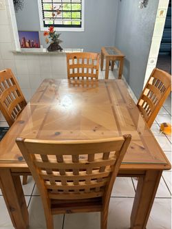 DINING ROOM SET - DINING TABLE, 4 SEATS & SIDE TABLE