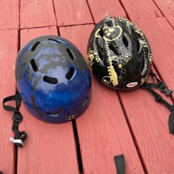 2 Kid’s Bike Helmets - Batman and Skulls (Bell) 51-54 cm Plus Batman Knee and Elbow Pads