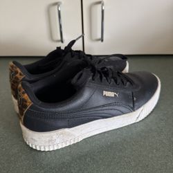 Puma Carina 368577-01 Black Casual Shoes Sneakers Cheetah Print Women’s Size 8