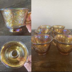Set of 6/Vintage Marigold Carnival Glass Punch Glasses, Indiana Glass Co