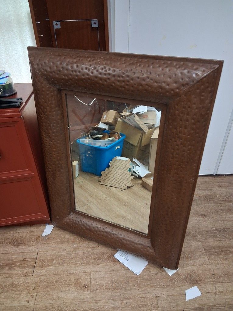 Large Decorative Hammered Copper And Iron Mirror