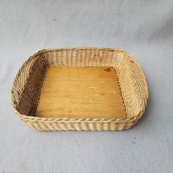 Rectangular Wicker Basket with Wood Base – Storage & Organizer – 11⅛" x 9¼"