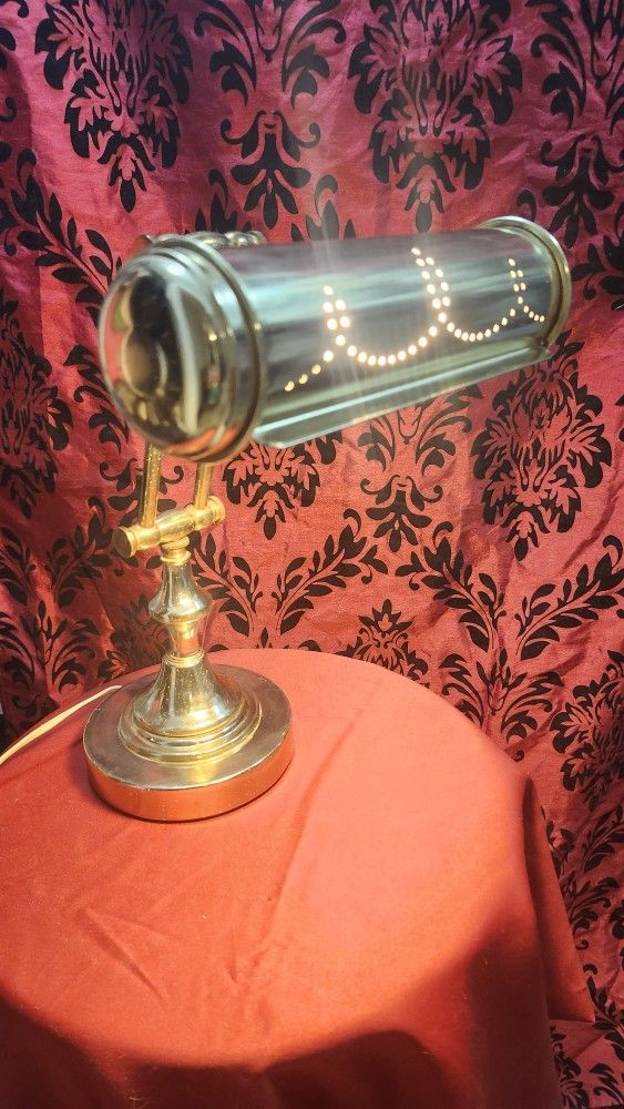Vtg Brass Adjustable Double Hinged Bankers Desk Lamp