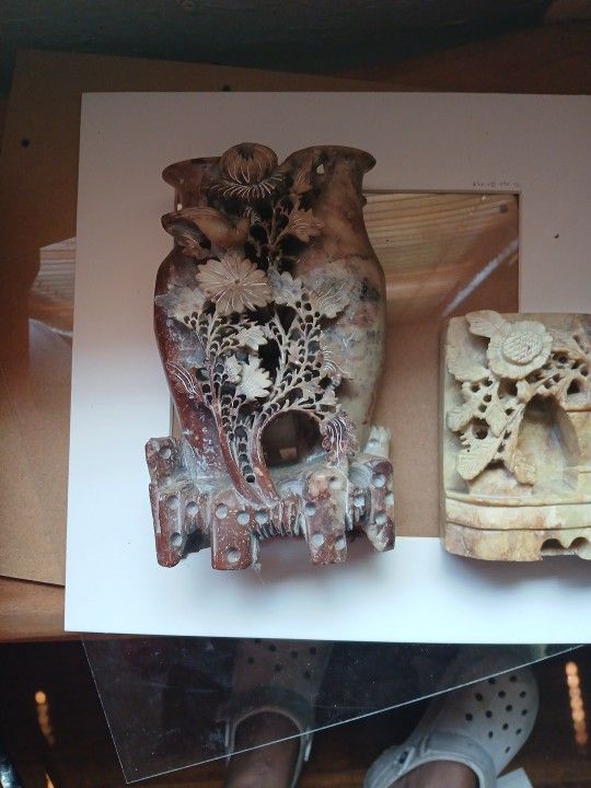 Hand Carved Soapstone Oriental Motif All Three Are Perfect