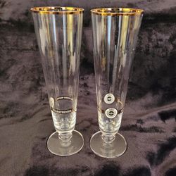 Warsteiner Exclusive Gold Rim Tall Crystal Beer Glasses