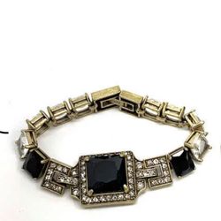 Signed Designer J. Crew Vintage Gold-Tone Crystal Cut Chain Bracelet