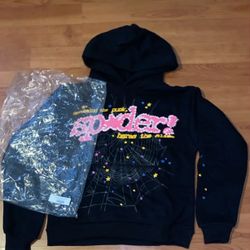 Pink And Black Sp5der Hoodie
