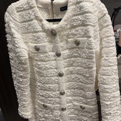 White Textured Button Jacket / Cardigan