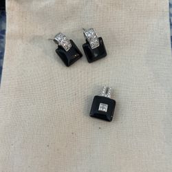 Diamond onyx  earrings and pendant 