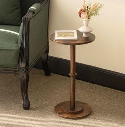 Round Pedestal Side Walnut Finish