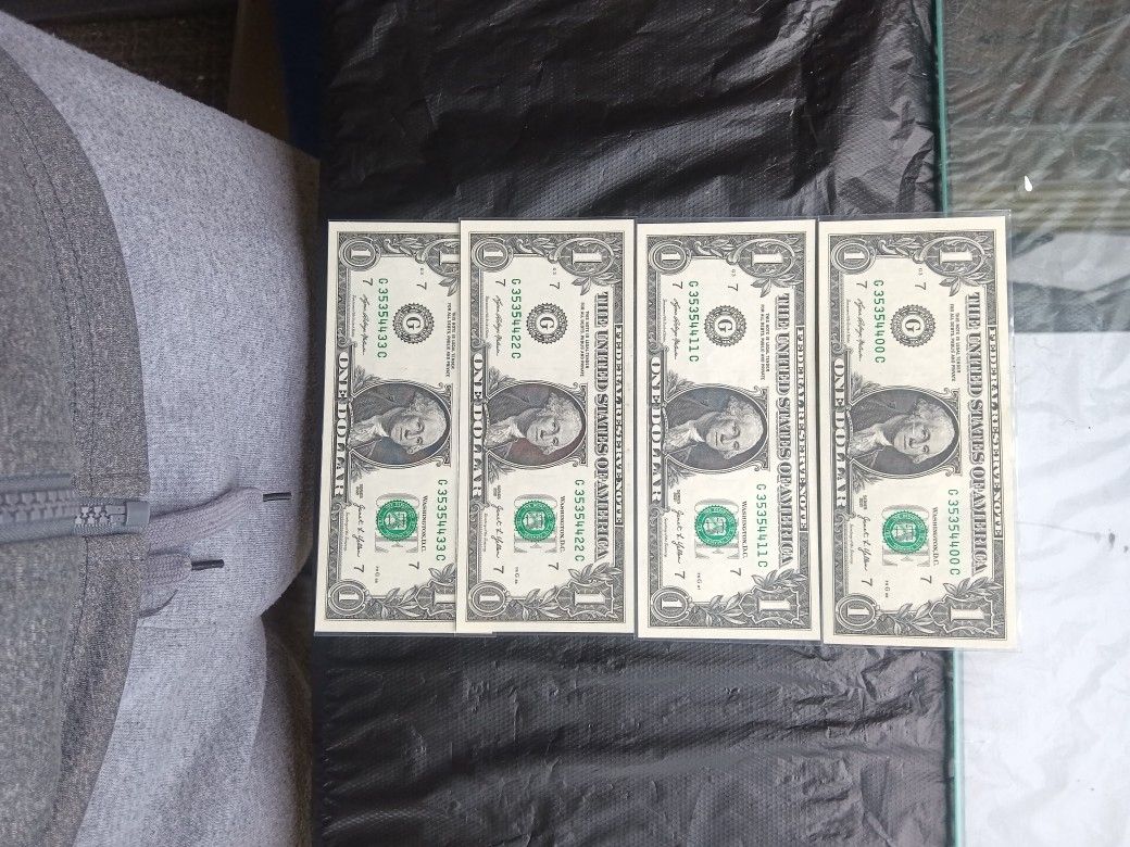 Lot of (4) $1 Fancy Serial Numbers