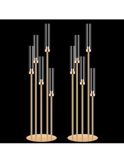 New 2 Set 5 Arm Gold Candle Holder with Acrylic Lampshade, 41.3'' Tall Candlesticks Holder for Christmas Wedding Housewarming Gift,Metal Candle Holder