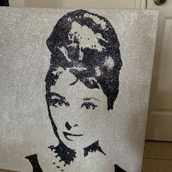 Large Audrey Hepburn Black And White Glitter Print 