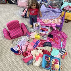 American Girl Doll 18” With Bed, Chair, Clothes, HUGE LOT Of Accessories (OPEN TO TRADES)