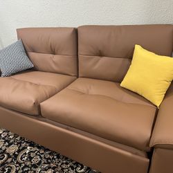 Modern Brown Futon Sofa Bed with Tufted Back, Casters, and Pillow Included - Storage Included 81"L x 33"W x 35"H