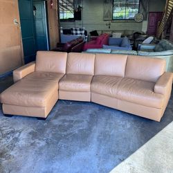 Camel Brown Italian Leather Sectional Sofa (Delivery Available)