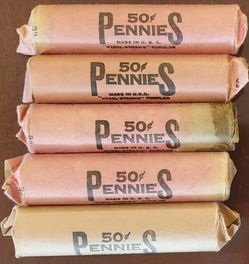 5 Rolls Of Uncirculated US Pennies
