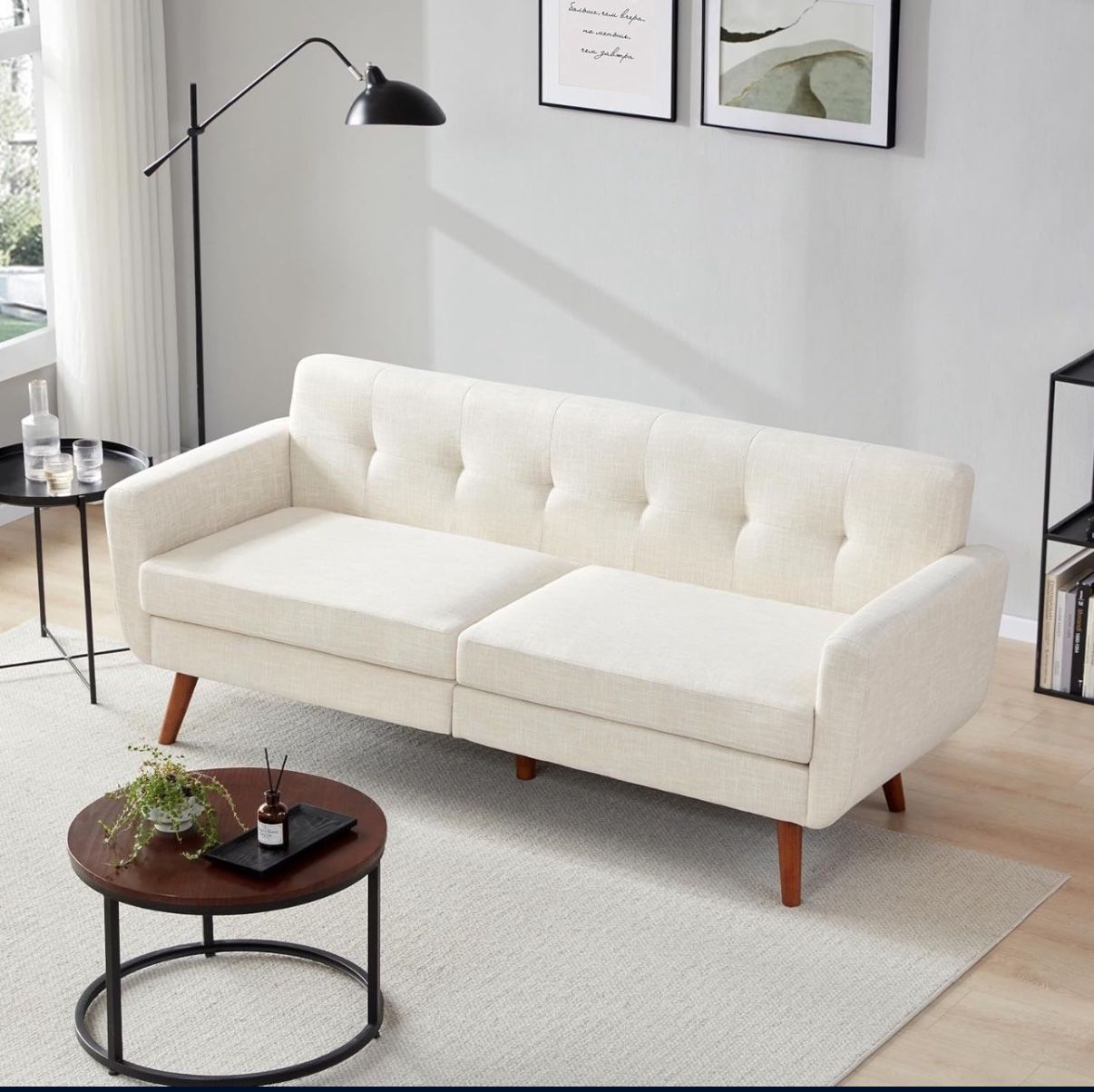 78" W Linen Sofa Couch, Mid Century Modern Decor Loveseat Couches for Living Room, Button Tufted Upholstered Small Couch for Bedroom, Solid, and Easy